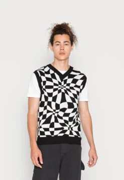 YOURTURN Distorted Check Vest Unisex - Pullover - Black/White