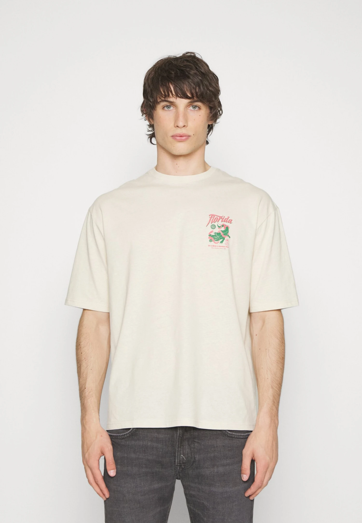YOURTURN Crocodile Florida Graphic Tee Unisex - T-Shirt Imprimé - Beige 5 YOURTURN Crocodile Florida Graphic Tee Unisex - T-Shirt Imprimé - Beige – Image 3